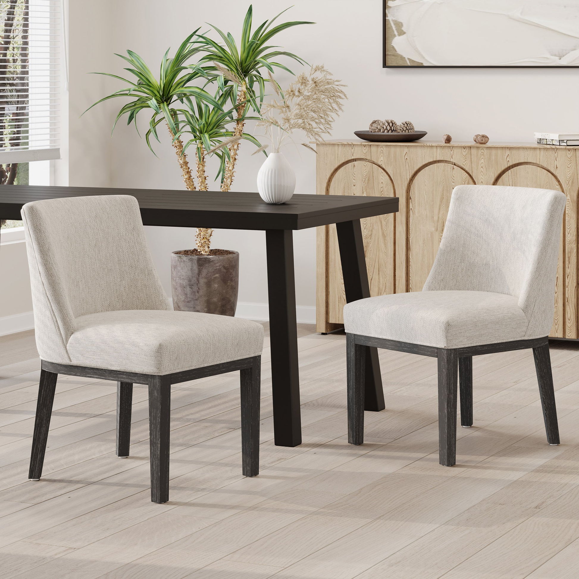 Modern Dining Chair With Durable Fabric Upholstery And Sturdy Wooden Frame (Set of 2)