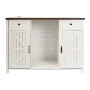 Coffee Bar With Mini Fridge Space & Built In Charging Station, Large Bar Cabinet With Drawers & Adjustable Shelves For Kitchen - White