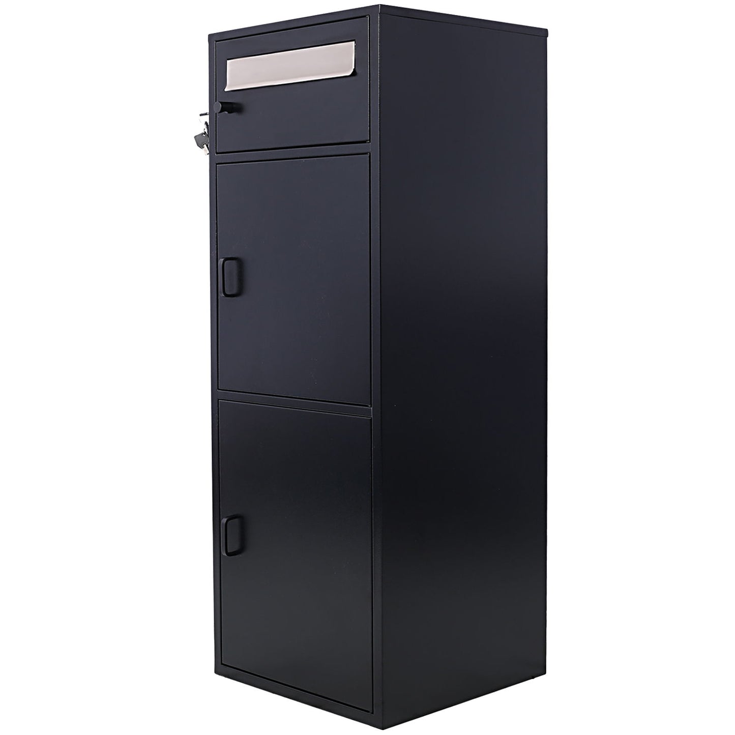 Large Steel Freestanding Floor Parcel Package Drop With Locking Letterbox Drop Mail Box With Multi Compartments - Black