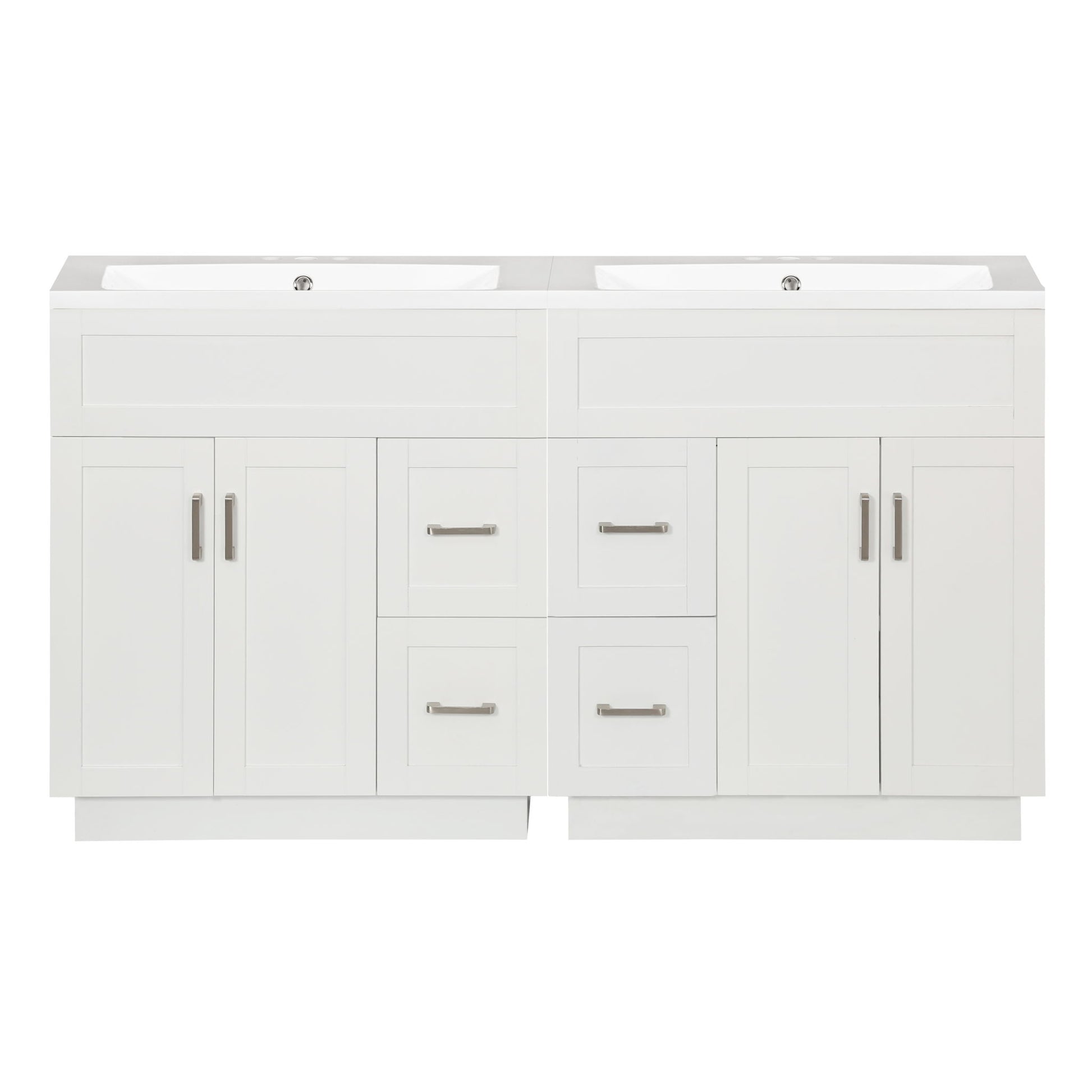 Bathroom Vanity With Dual Sinks, 4 Cabinet Doors, 4 Drawers, Adjustable Shelves - White