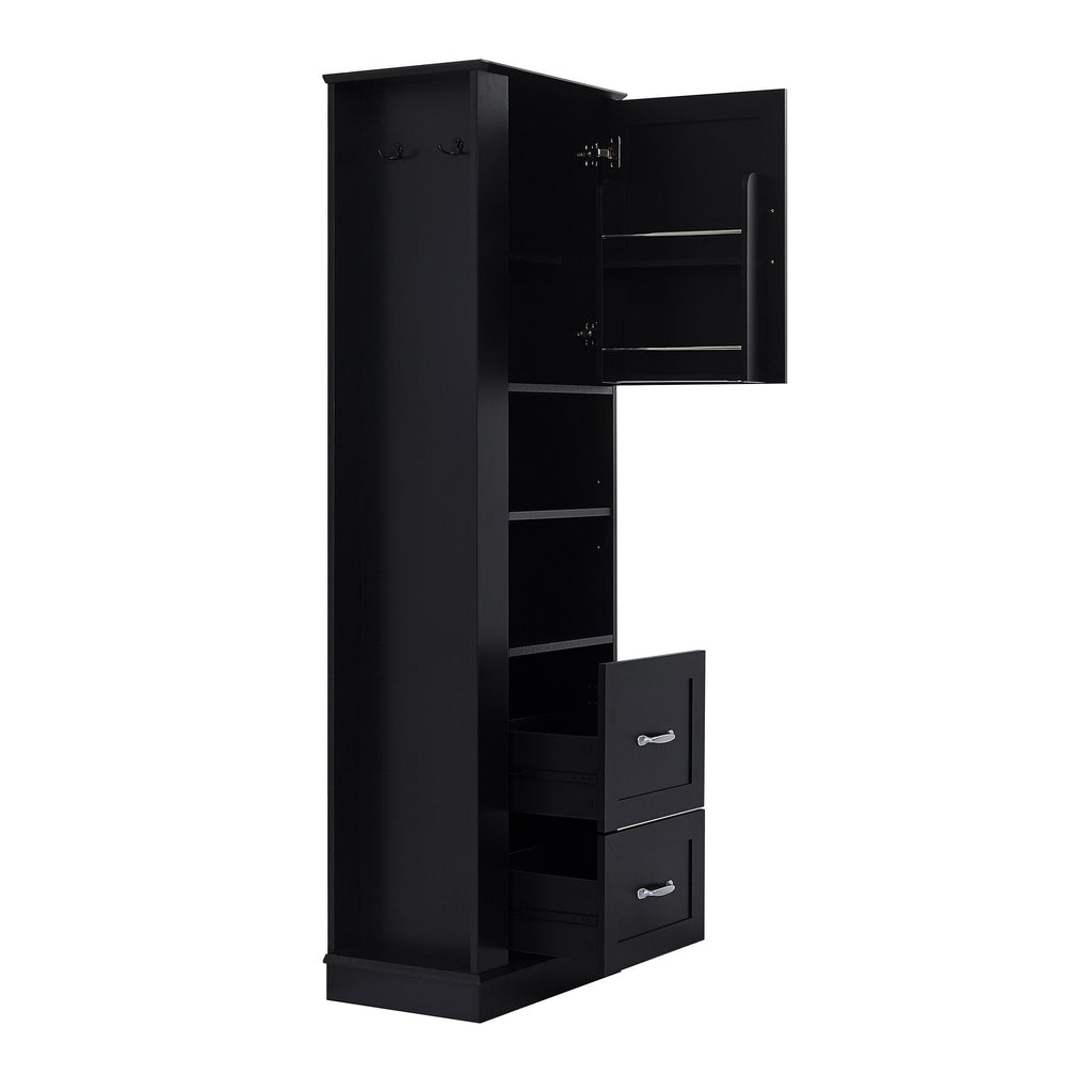 Freestanding Bathroom Storage Cabinet With Adjustable Shelves And Side Hooks Board, Rectangle Design