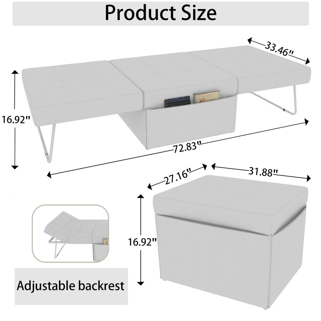 Modern Convertible Sofa Bed 4 In 1 Folding Ottoman Sleeper With Adjustable Backrest