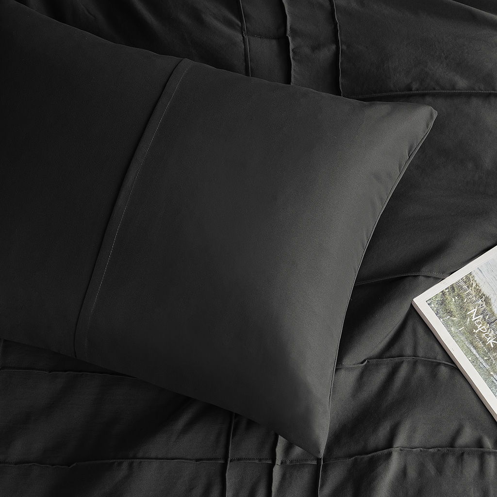 Porter - Twin/Twin Long Soft Washed Pleated Comforter Set - Black