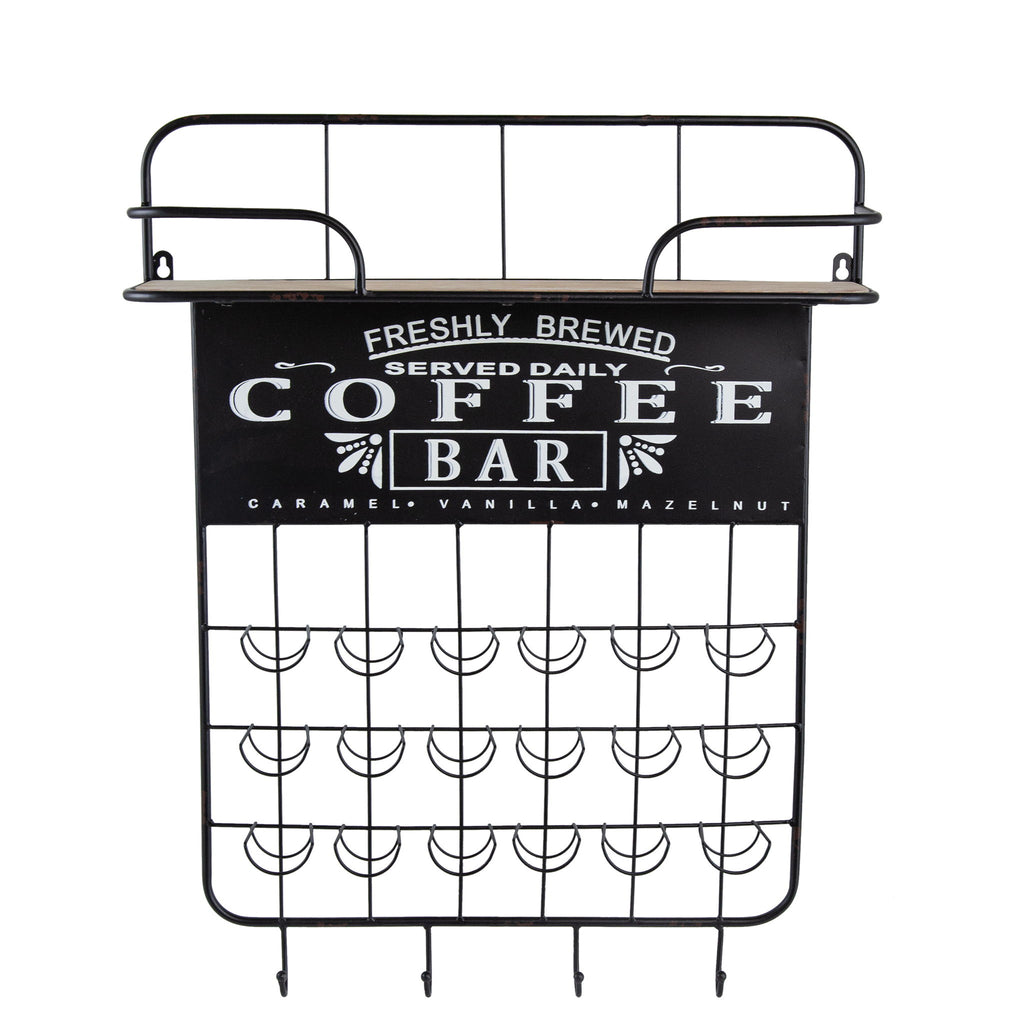 Floating Coffee Bar Shelf With Coffee Pod Holder, Hooks And Storage Shelf - Black