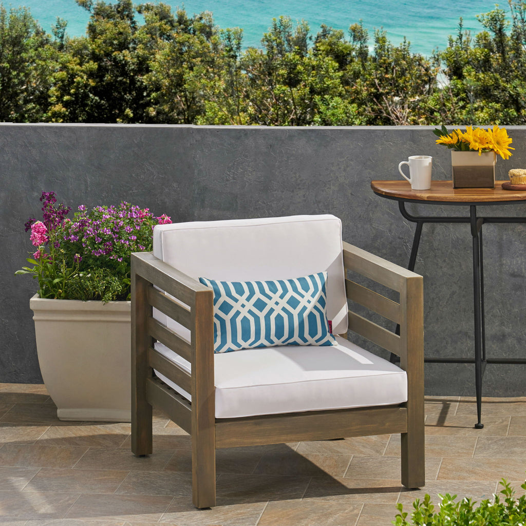 Outdoor Acacia Wood Patio Chair With Fabric Cushion
