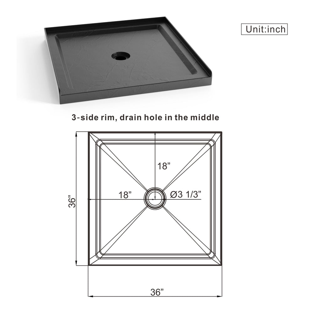 Anti Slip Center Drain Single Threshold Shower Base Slate - Black