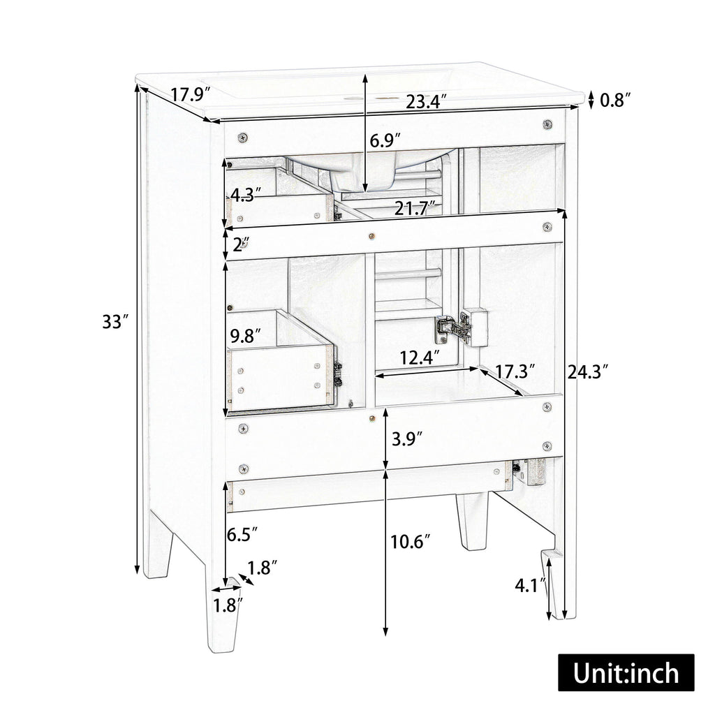 Modern Bathroom Vanity With Sink, Freestanding Cabinet With Drawers And Shelves