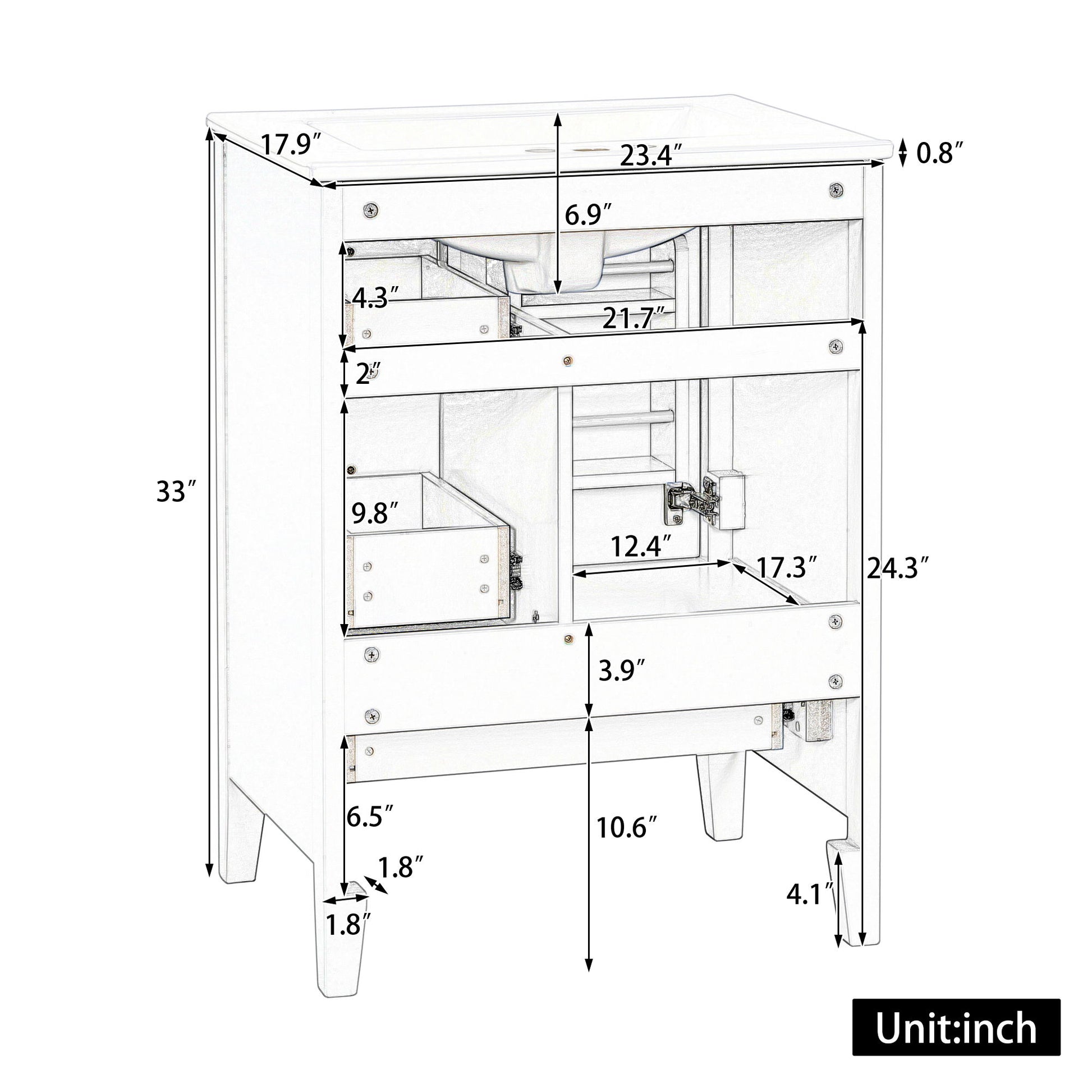 Modern Bathroom Vanity With Sink, Freestanding Cabinet With Drawers And Shelves
