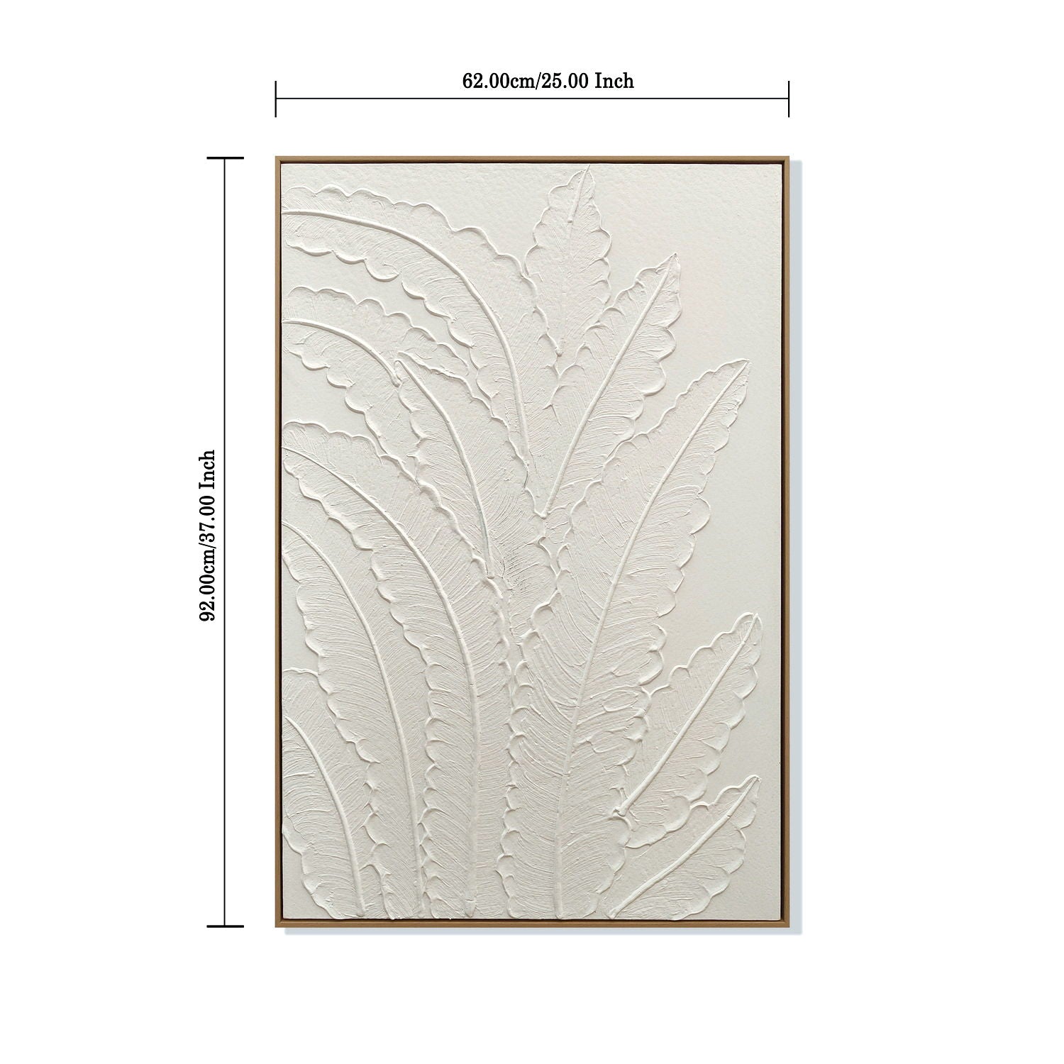 Framed Botanical Leaf Wall Art, Thick Textured Canvas Painting, Neutral Decor For Living Room - White