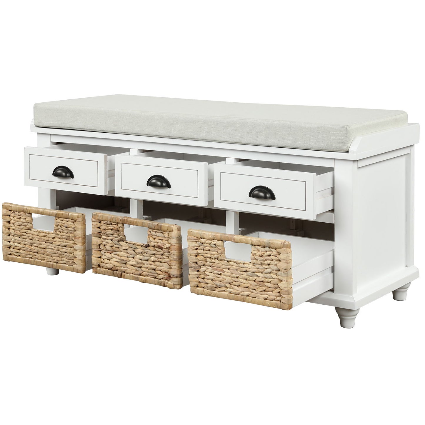 Gewnee - Rustic Drawers Storage Bench With Baskets - White