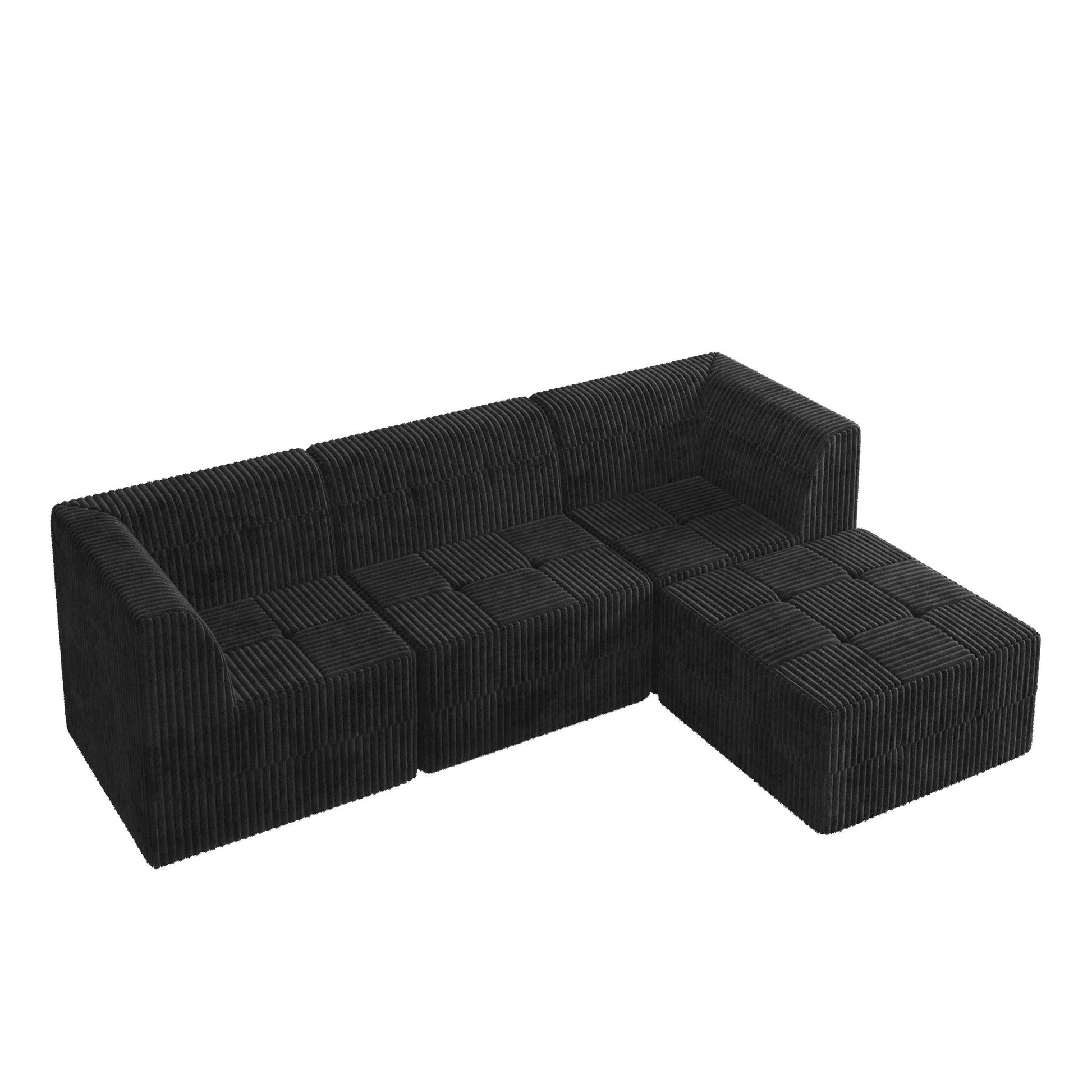 Modern Minimalist L Shape Modular Sectional Sofa, Sleeper Corduroy Couch