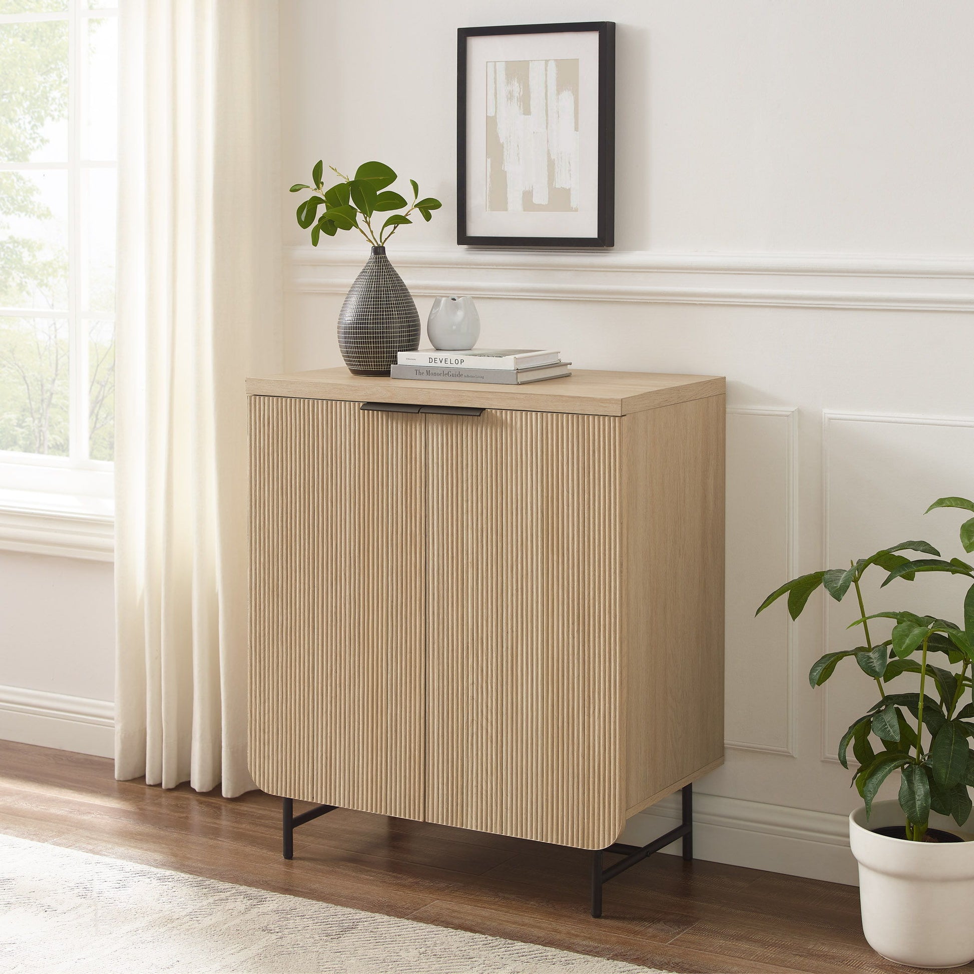 Scandi - Fluted Door Storage Console - Light Brown