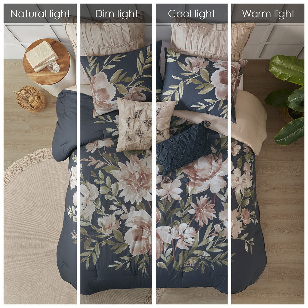 Camillia - King 8 Piece Comforter Set - Navy