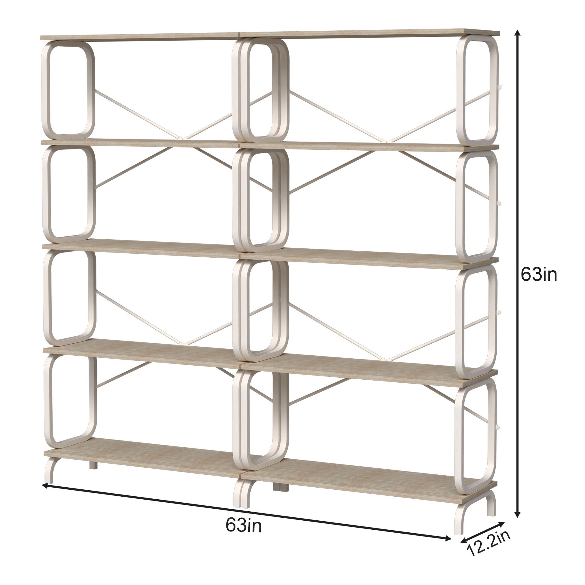 5 Tier Industrial Bookshelf, Tall Bookcase With Open Design, Vintage Storage Organizer