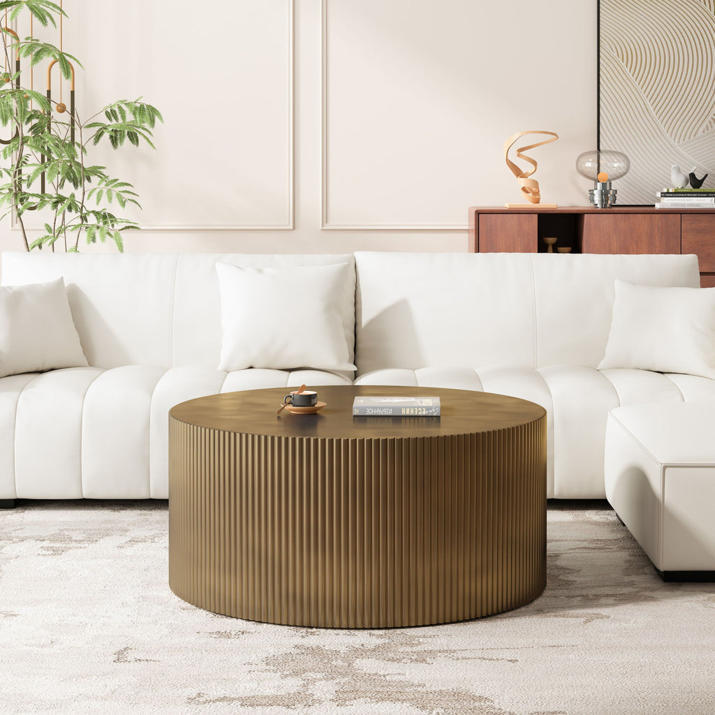 Modern Wave Stripe Round Coffee Table With Spacious Top
