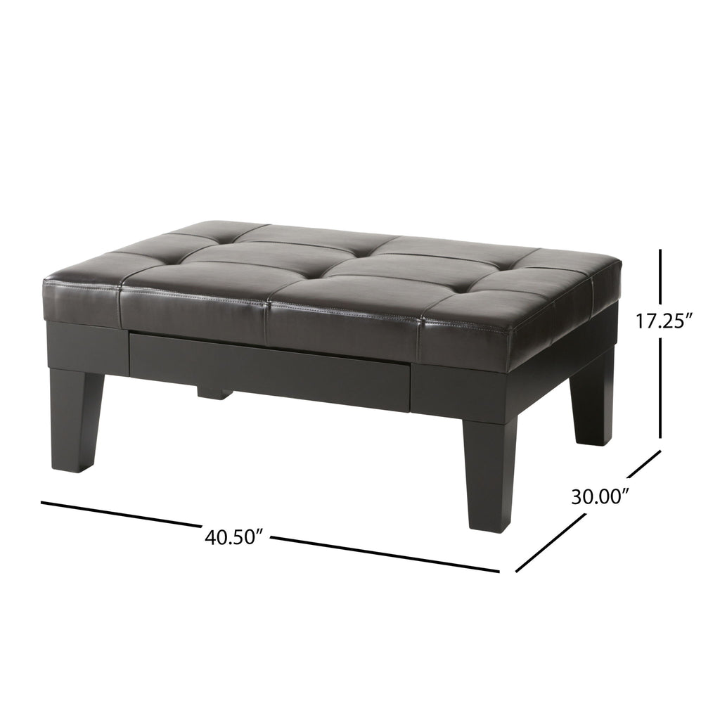 Chatham - Ottoman With Drawer Leather Storage Solution - Dark Coffee