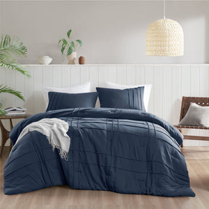 Porter - King Soft Washed Pleated Comforter Set - Navy