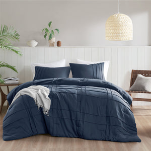 Porter - Queen Soft Washed Pleated Comforter Set - Navy