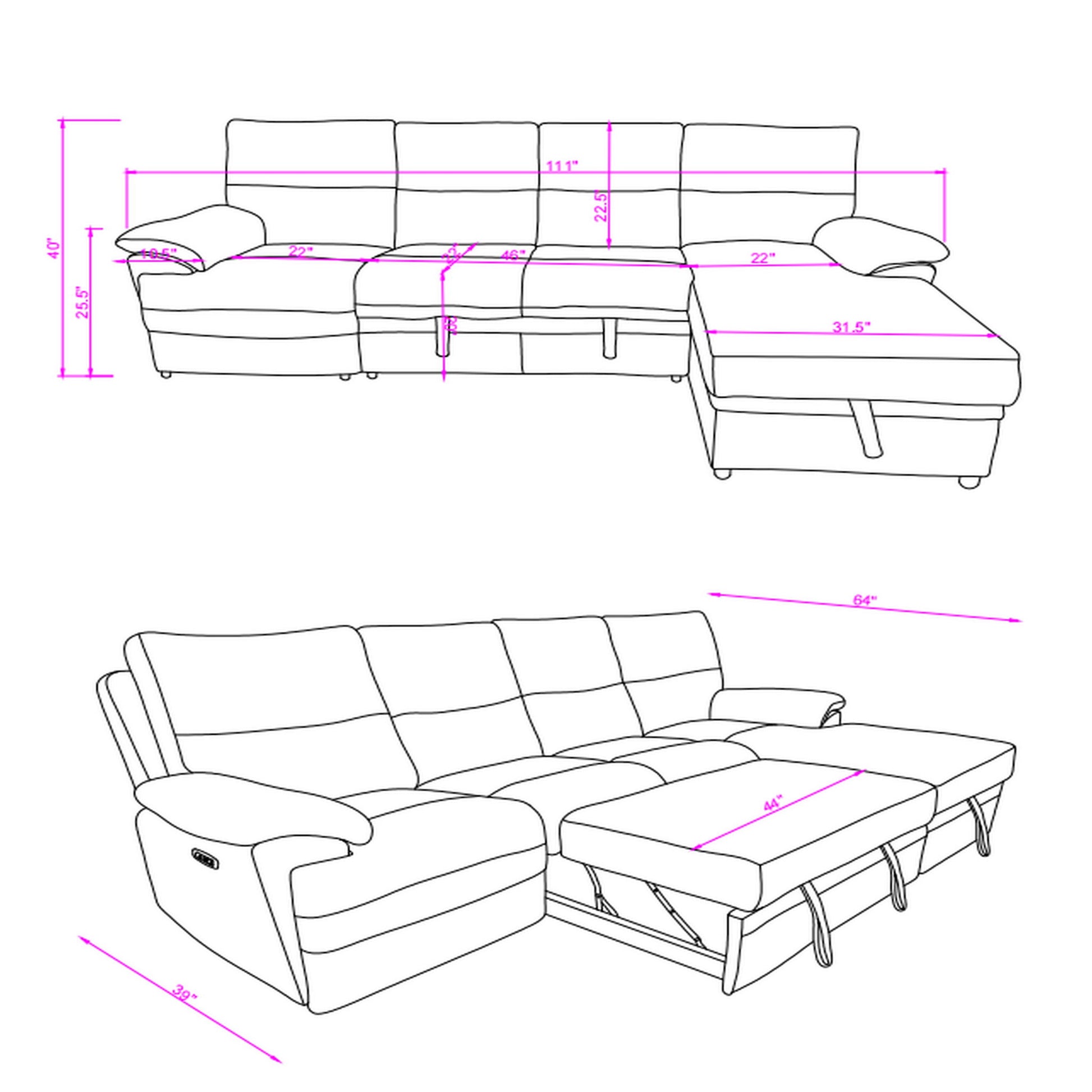 Kia - Sectional With Power And USB - Beige / Brown