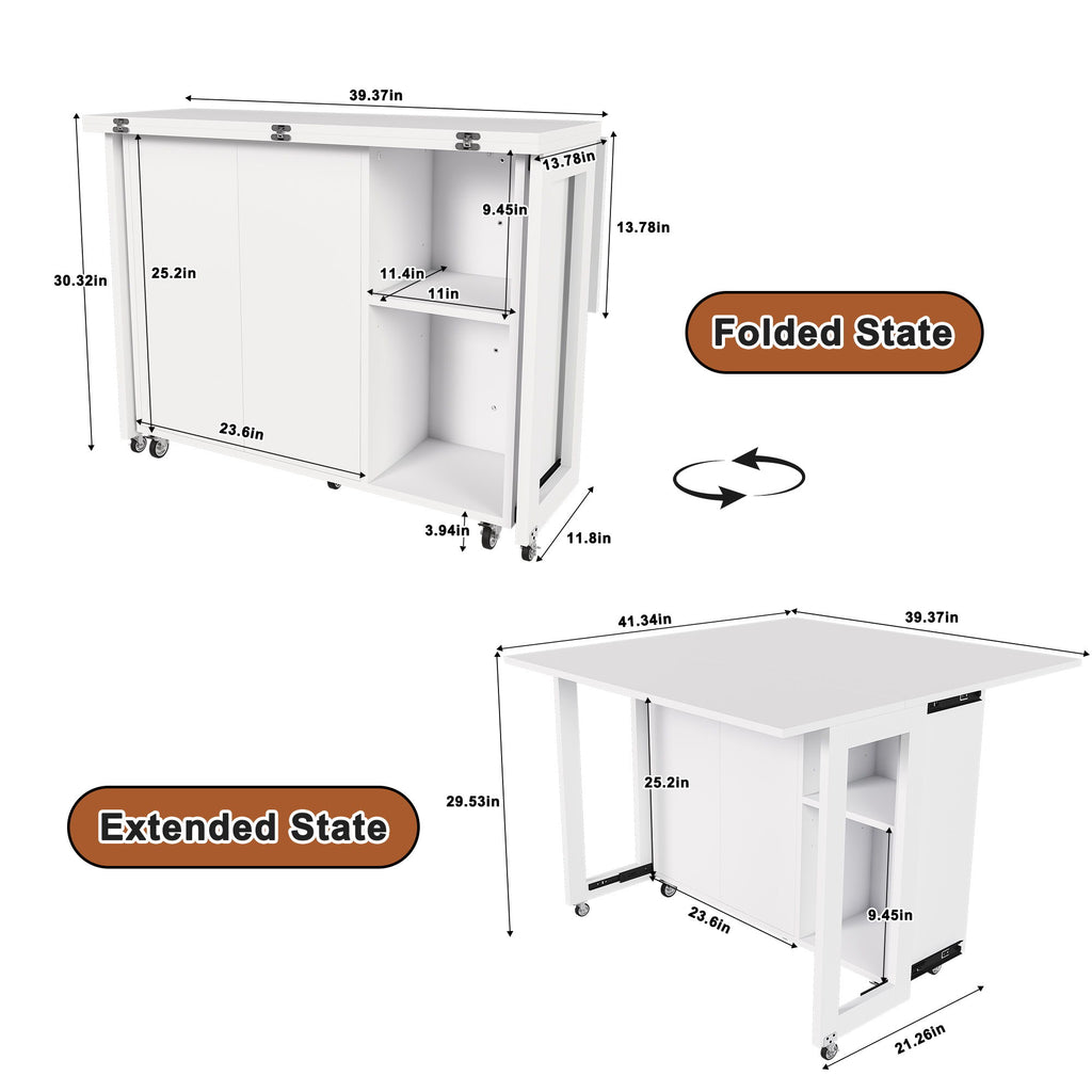3 In 1 Foldable Side Table With 4 Storage Shelves