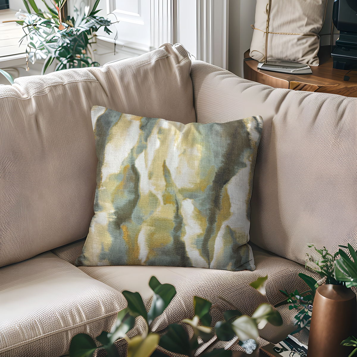 Zoe - Multi Color Square Pillow - Gold / Gray