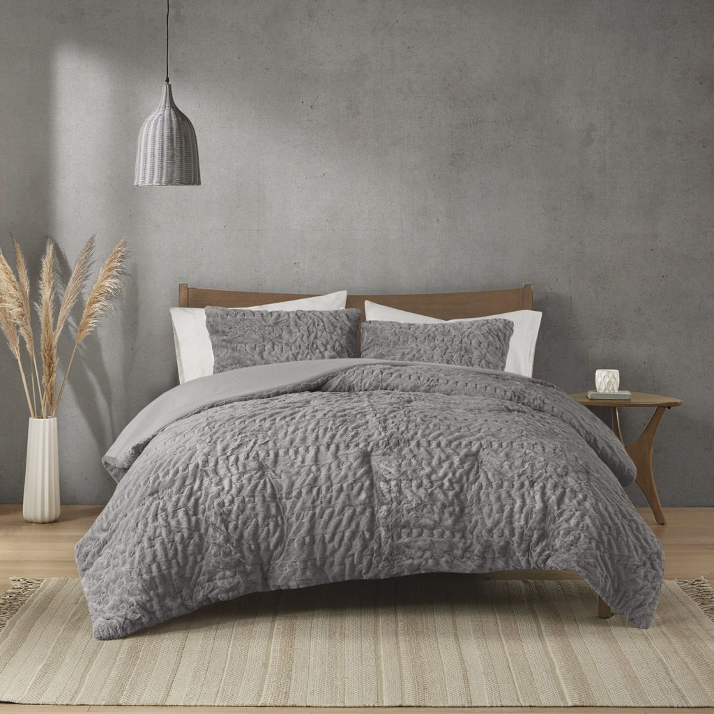 Blair - Ruched Fur Down Alternative Comforter Set - Gray