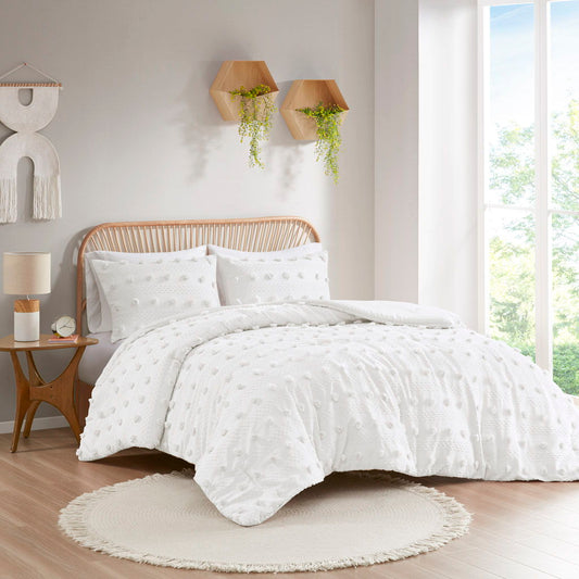 Lucy - Clip Jacquard Comforter Set - White