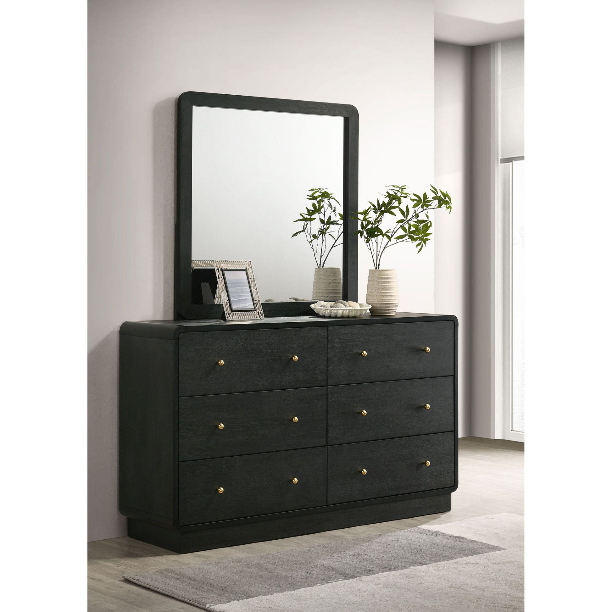 Burton - 6 Drawer Dresser With Mirror - Black