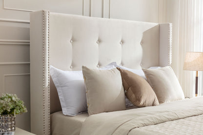 Peyton - Upholstered Bed With 54" High Headboard, Traditional Hand Buttoned Tufting