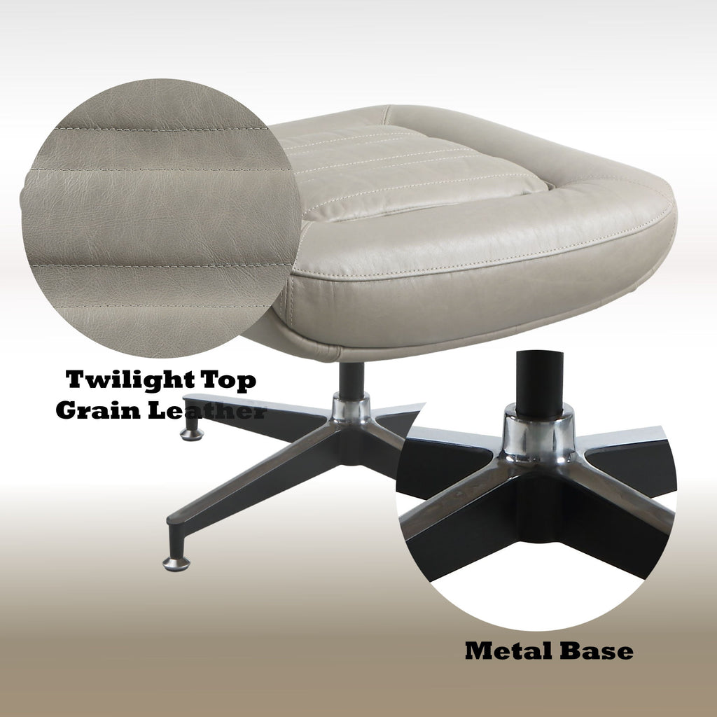 Piran - Twilight Top Grain Leather Accent Chair And Ottoman With Swivel - Gray