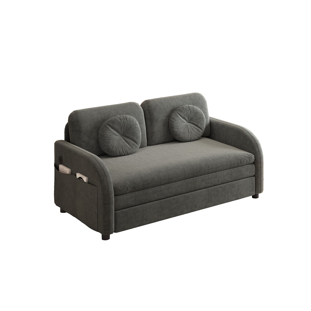 Upholstered Pull Out Couch With Side Pocket & USB Port