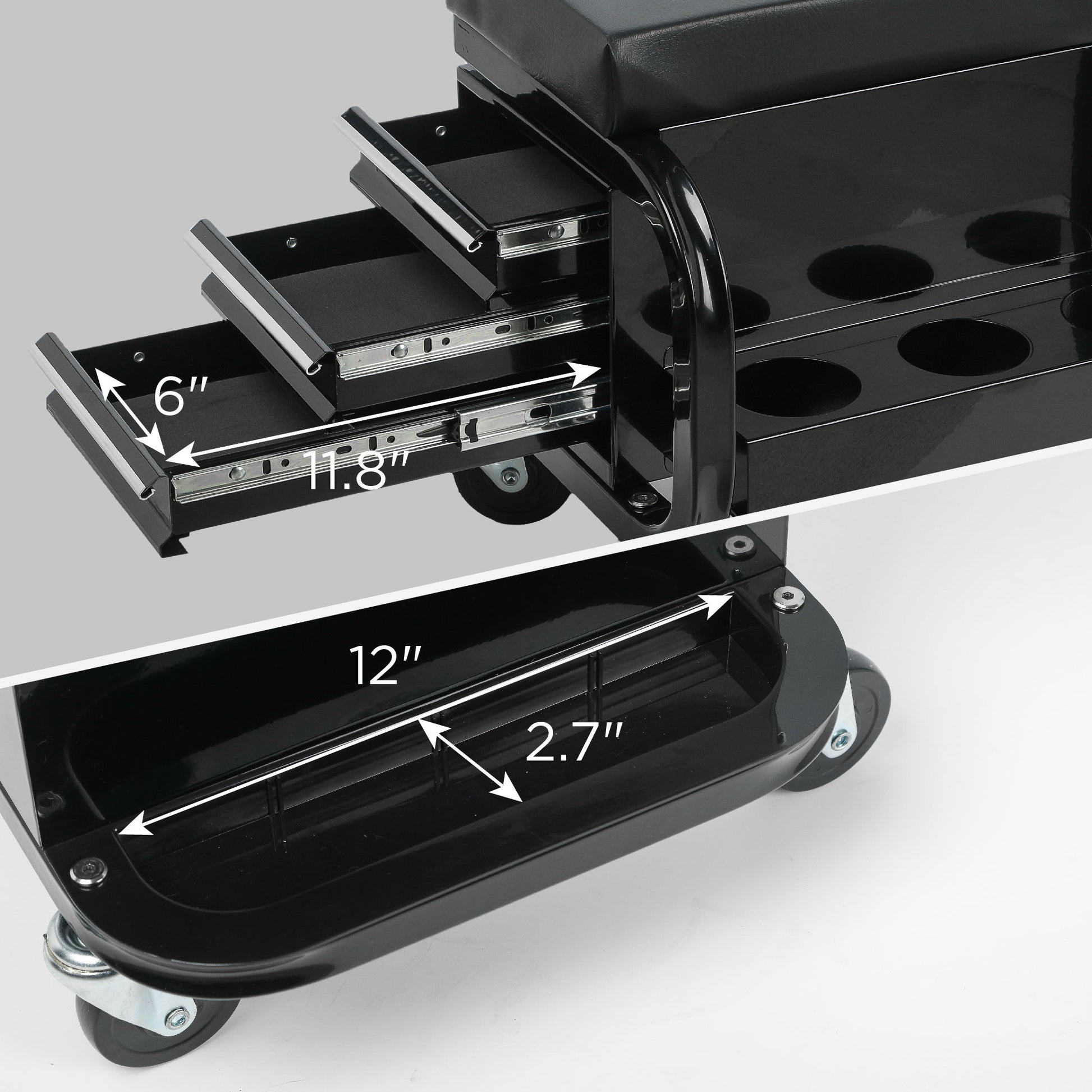 Rolling Creeper Garage Seat With 3 Built In Drawers, Rolling Tool Chest For Shop Or Garage - Black