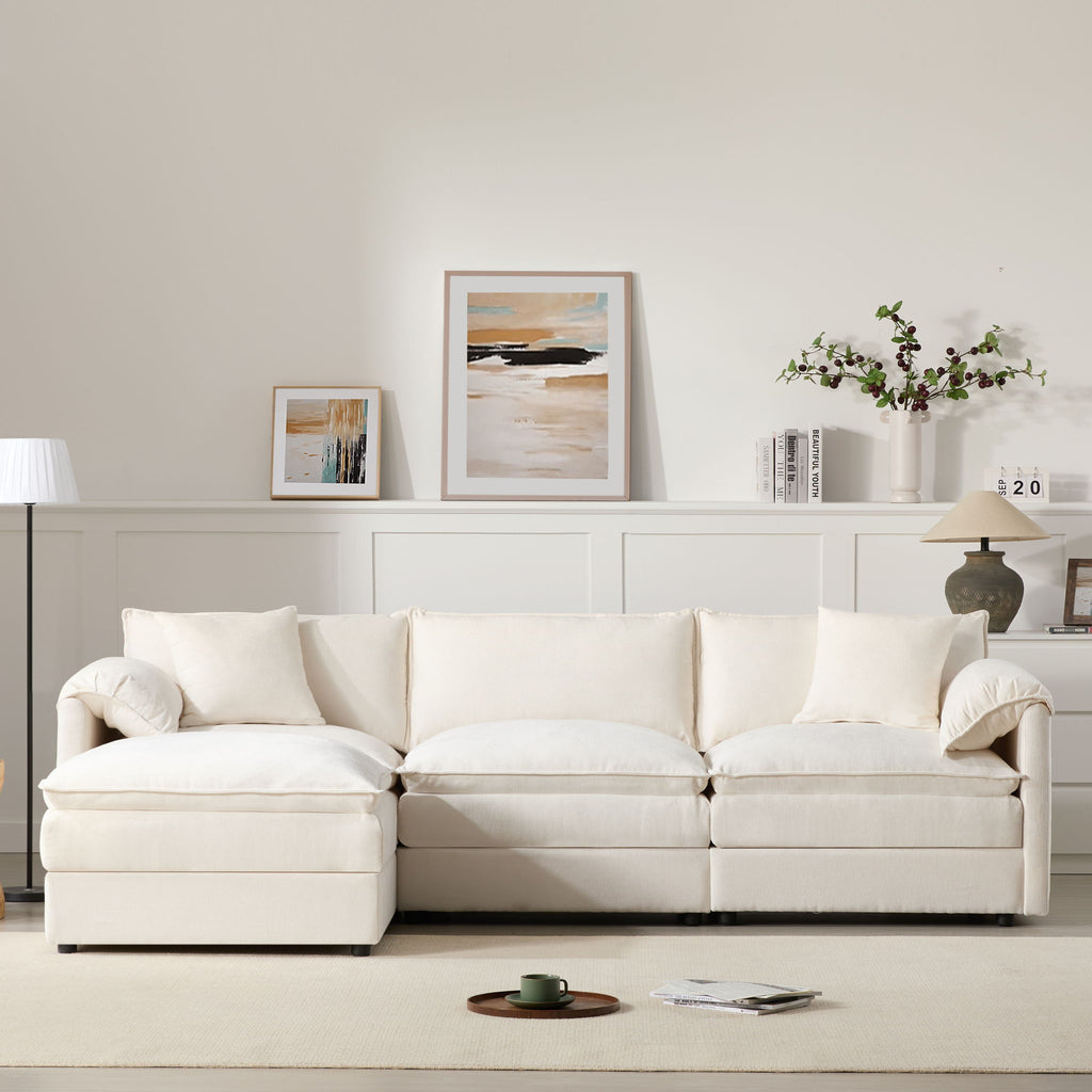 Modular Sectional With Deep And Wide Seat, Cloud Couch Set With Double Cushions Sofa With Movable Ottoman