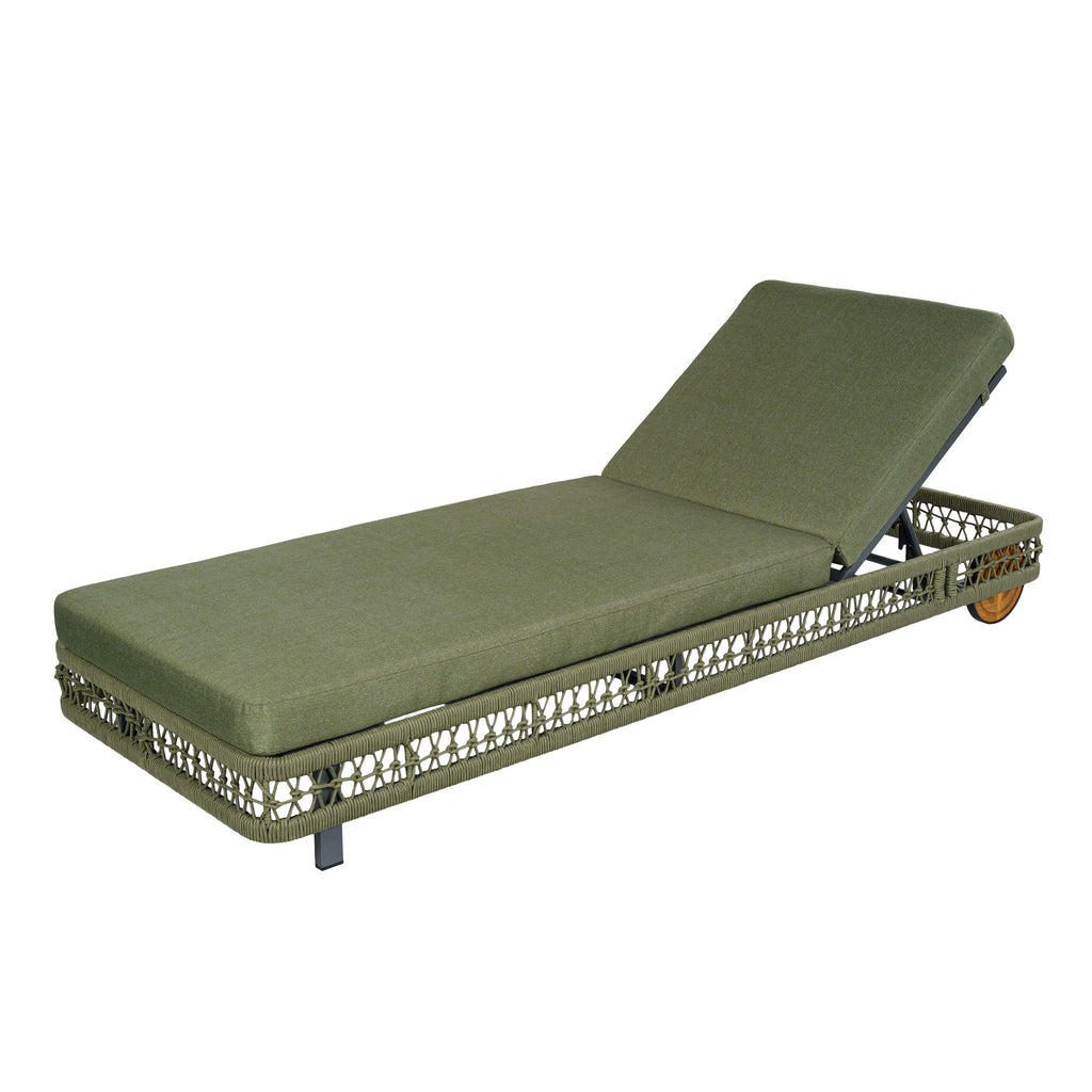 Outdoor Chaise Lounge With Wheels, 5 Position Adjustable Backrest