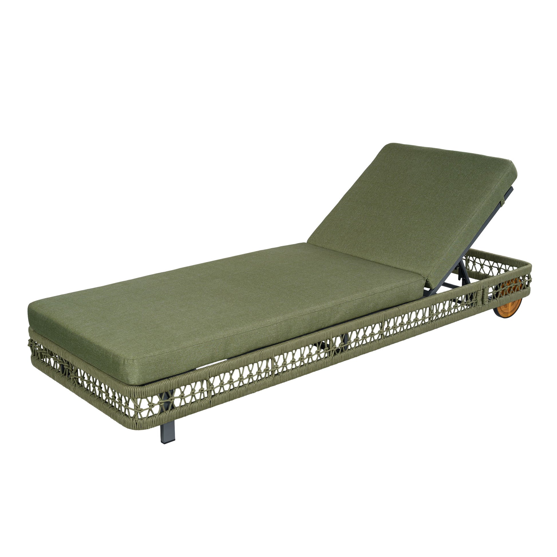 Outdoor Chaise Lounge With Wheels, 5 Position Adjustable Backrest
