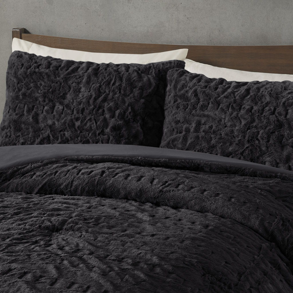 Blair - Ruched Fur Down Alternative Comforter Set - Black