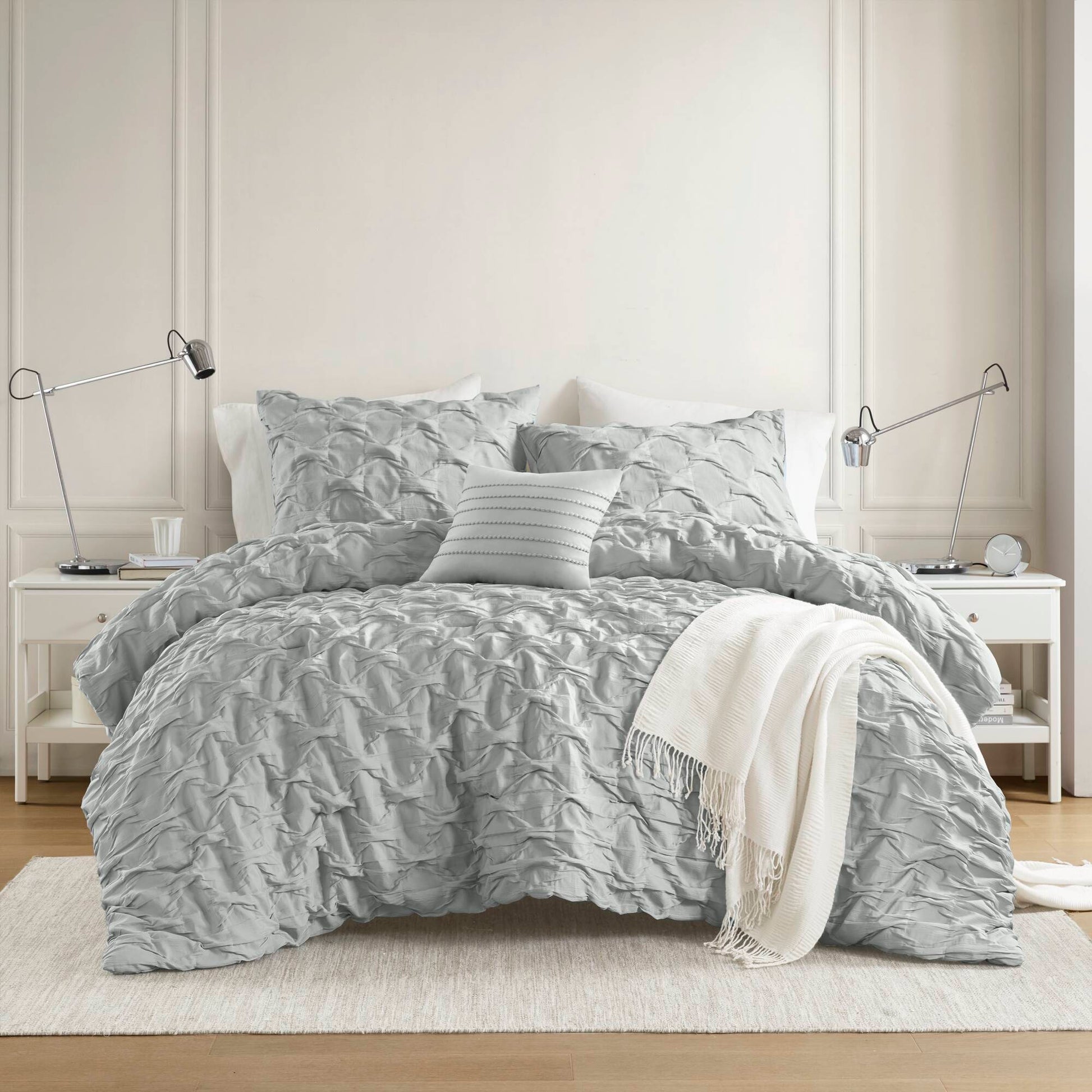 Bailey - Full/Queen Diamond Pucker Comforter Set - Gray