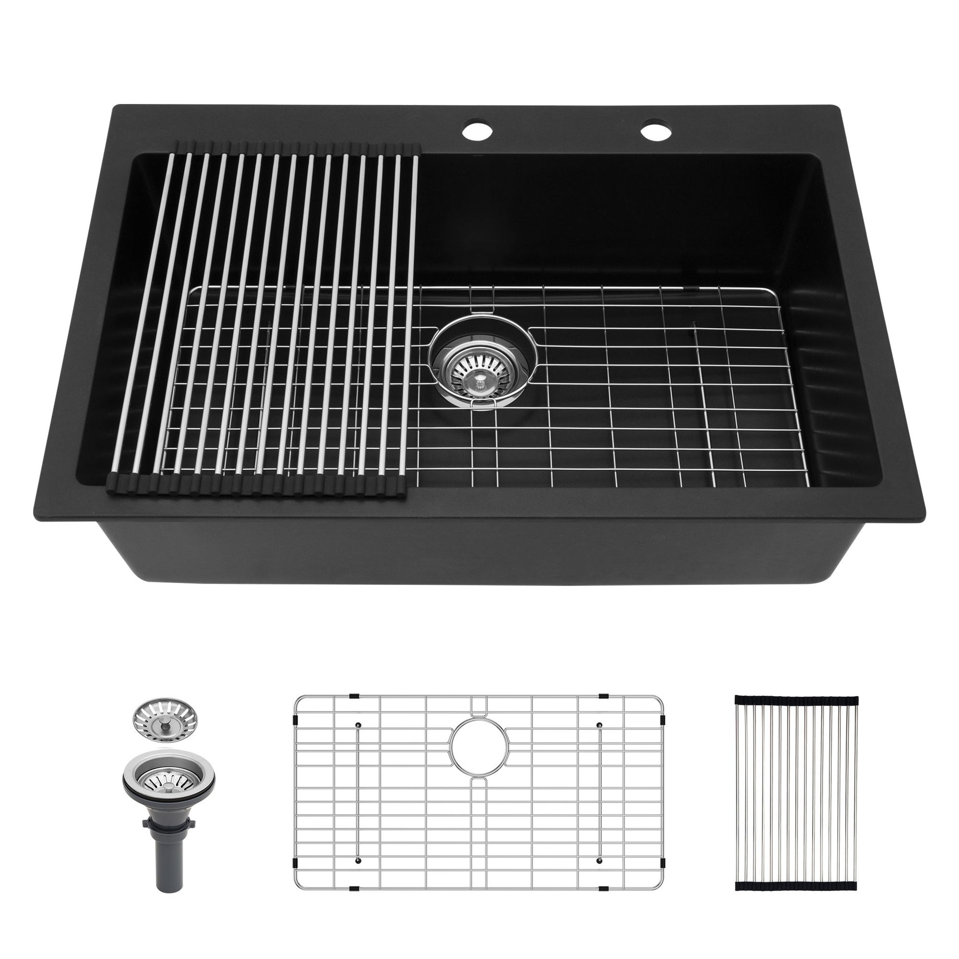Kitchen Sink Granite Composite Drop In Sink With Durable Material - Black