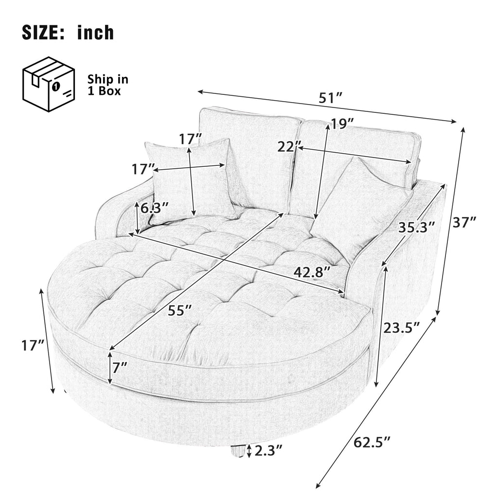 Modern Chaise Lounge Upholstered Sofa Couch With Tufted Seat And Detachable Pillows For Living Room