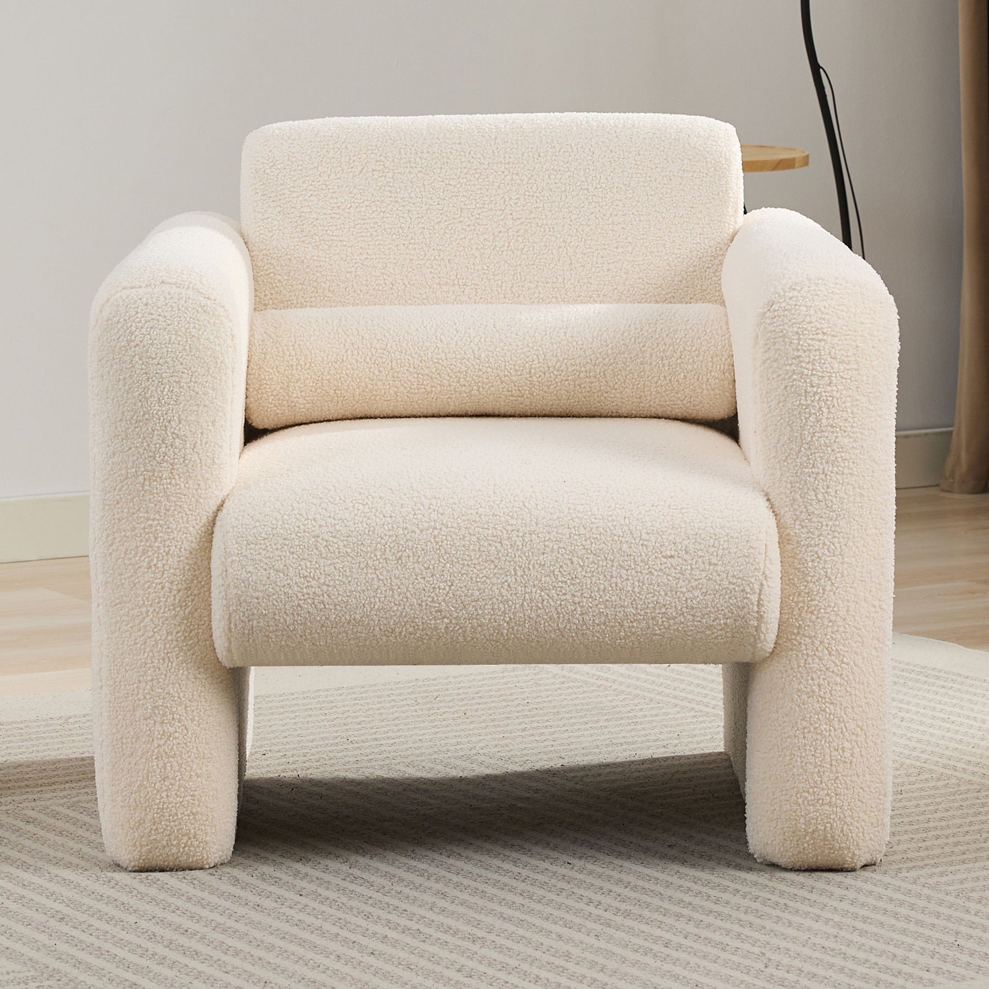 Modern Accent Chair Lambskin Sherpa Fabric Upholstered Comfy With Pillow