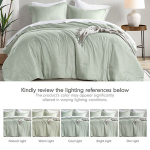 Camden - Full/Queen Chambray Print Solid Comforter Set - Sage Green