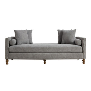 Upholstered Chaise Lounge Indoor With Nailheads, Sleeper Sofa Couch With 4 Throw Pillows & 2 Bolsters, Daybed With Rubberwood Legs