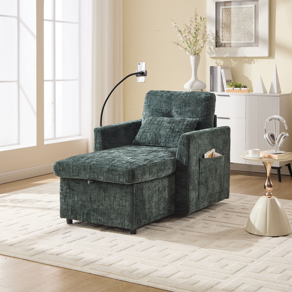 Multifunctional Chenille Recliner Sofa With Storage And Phone Bracket