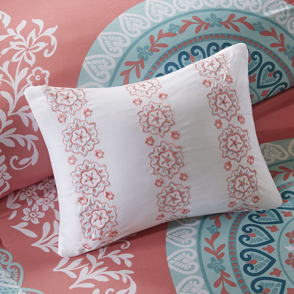 Loretta - Queen Comforter And Sheet Set - Coral