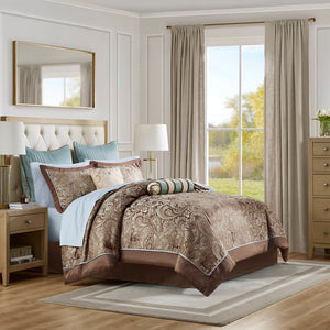 Aubrey - King 12 Piece Complete Bed Set - Blue / Brown