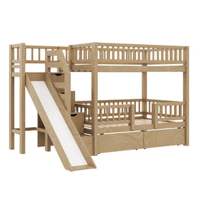 Bunk Bed With Storage Staircase, Slide And 2 Drawers
