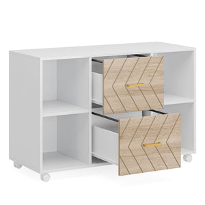 Large Mobile Lateral File Cabinet With 2 Drawers, Printer Stand & Storage Shelves, For Letter Size Files - White / Oak