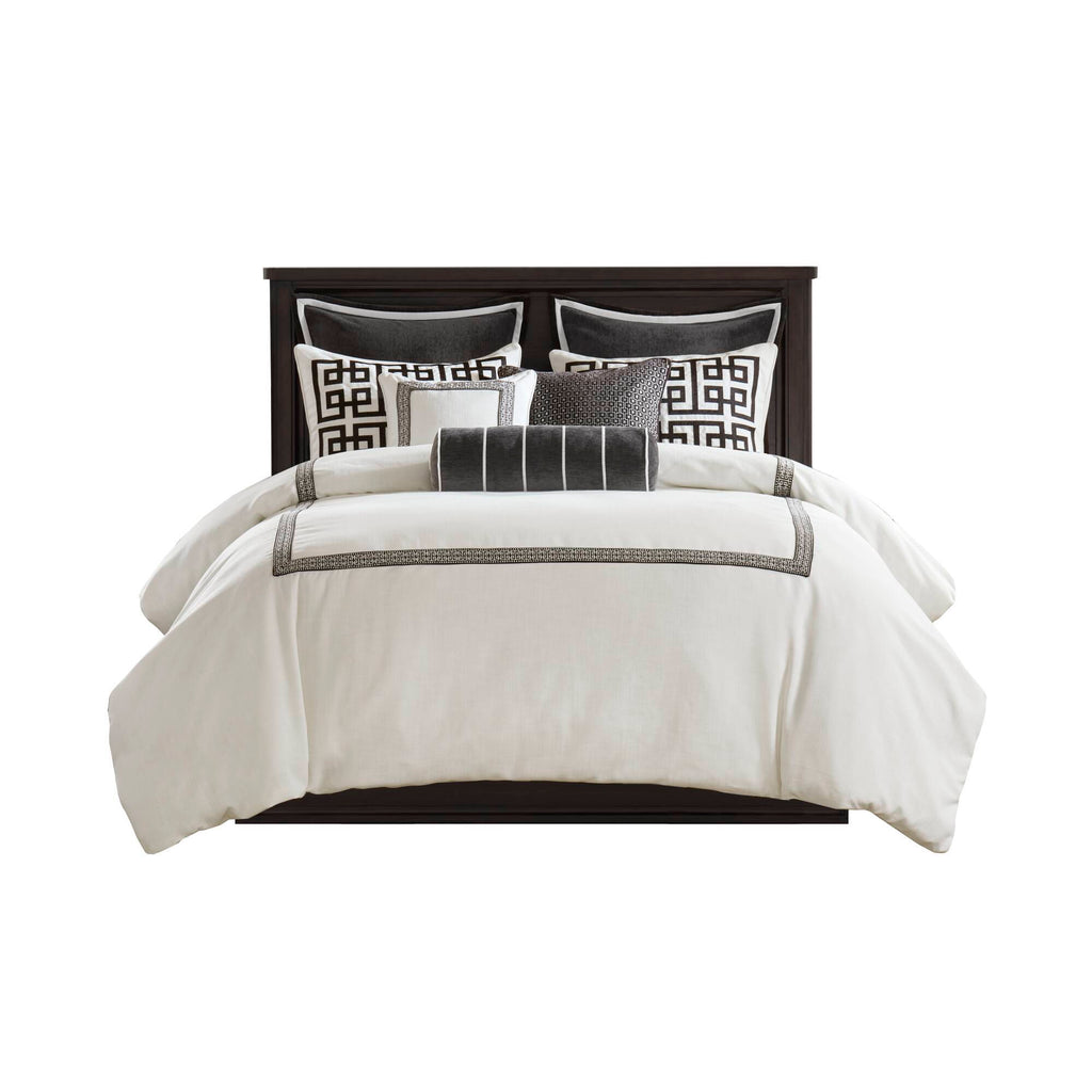 Jarvis - 9 Piece King Embroidery Oversized Duvet Style Comforter Set - Black / White