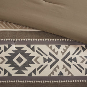 Mariposa - 5 Piece Full/Queen Stripe Herringbone Comforter Set With Throw Pillows - Brown
