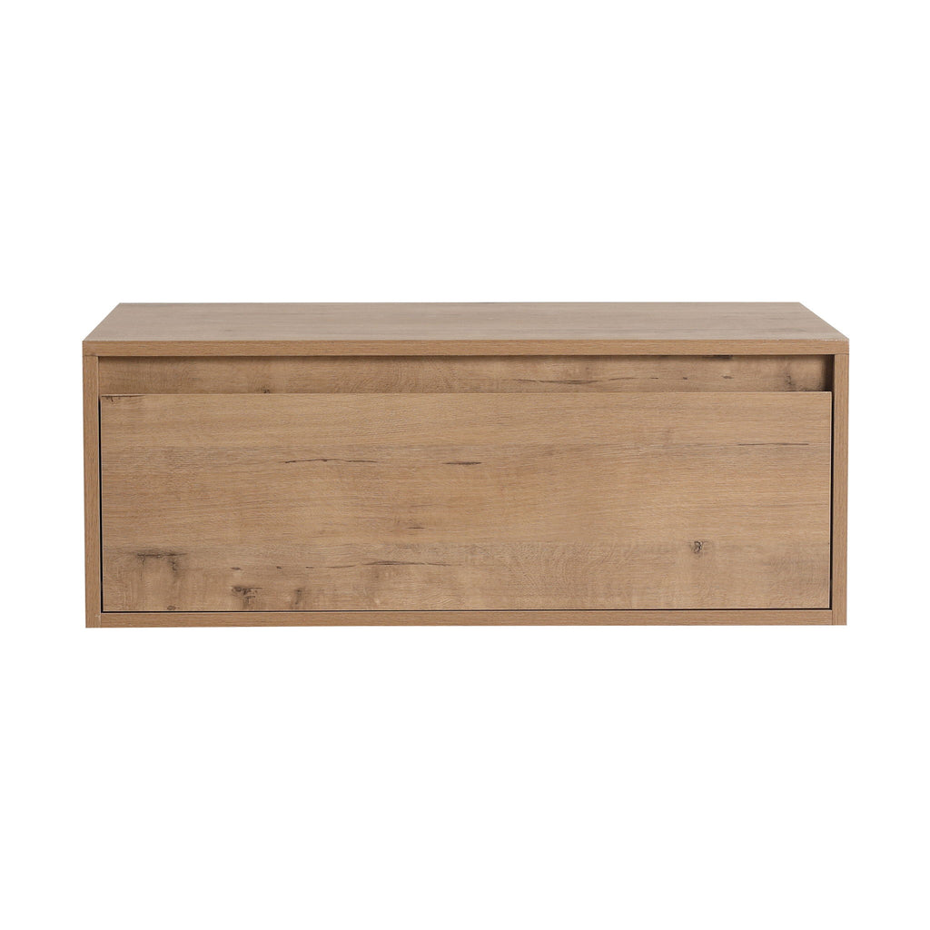 30" Wall Mounted Dressing Table With Mirror, Frame Storage Cabinet, Soft Close Door - Imitative Oak